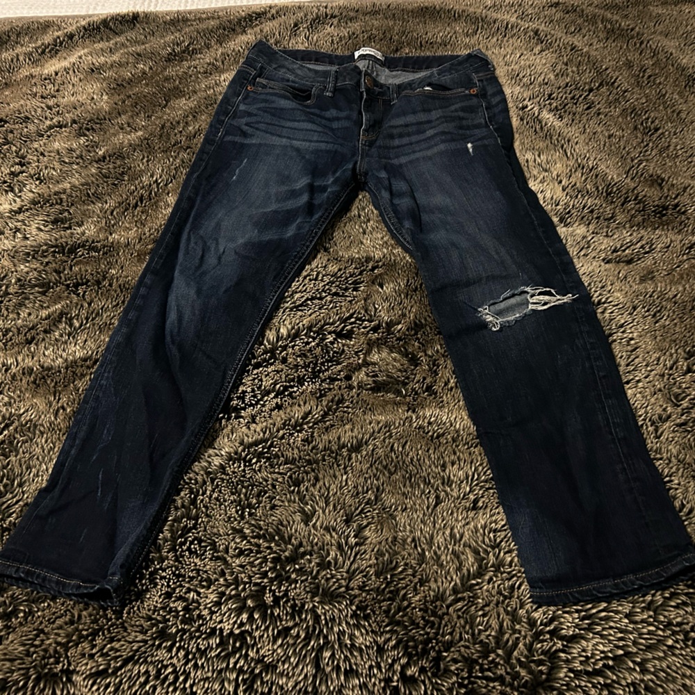 Express Modern Boyfriend Cropped Blue Jeans
